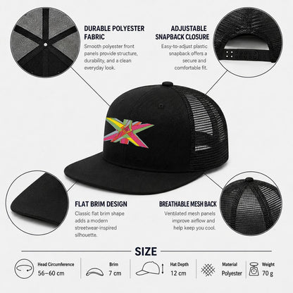 Embroidery Flat-Brim Mesh Cap