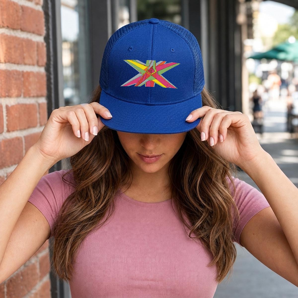 Embroidery Flat-Brim Mesh Cap