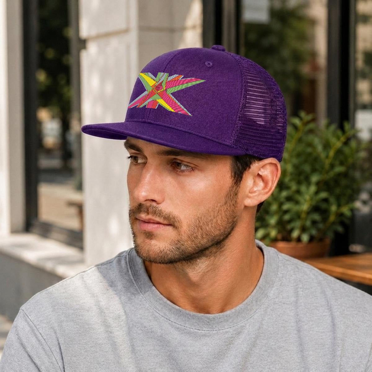 Embroidery Flat-Brim Mesh Cap