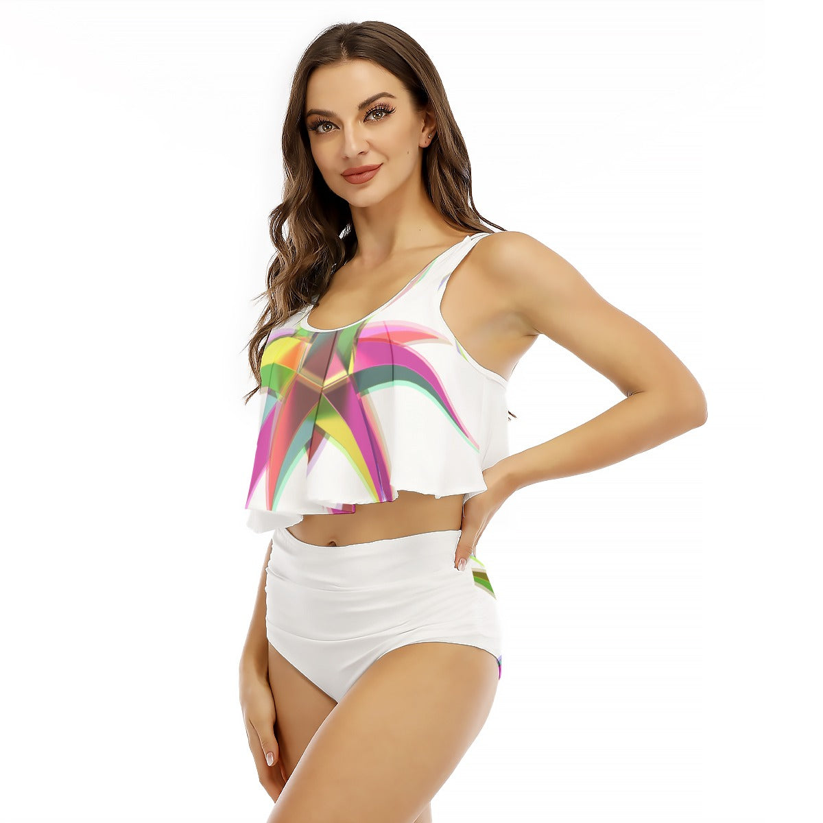All-Over Print Women's Ruffled Vest Bikini Swimsuit