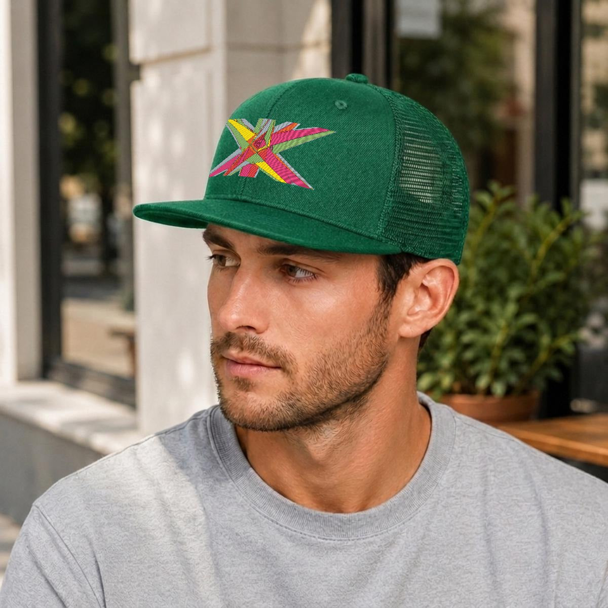 Embroidery Flat-Brim Mesh Cap