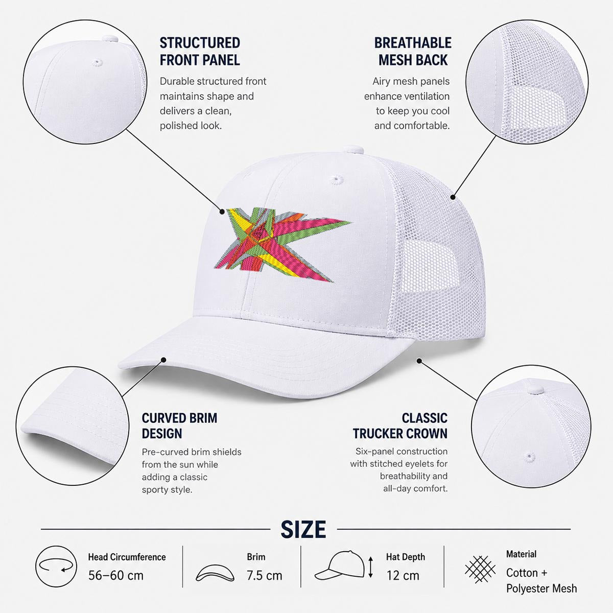 Embroidery Curved Mesh Cap For Golf