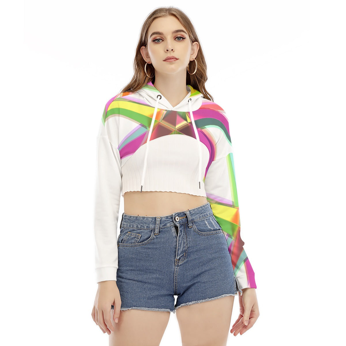 All-Over Print Women's Smock Short Hoodie With Long Sleeve