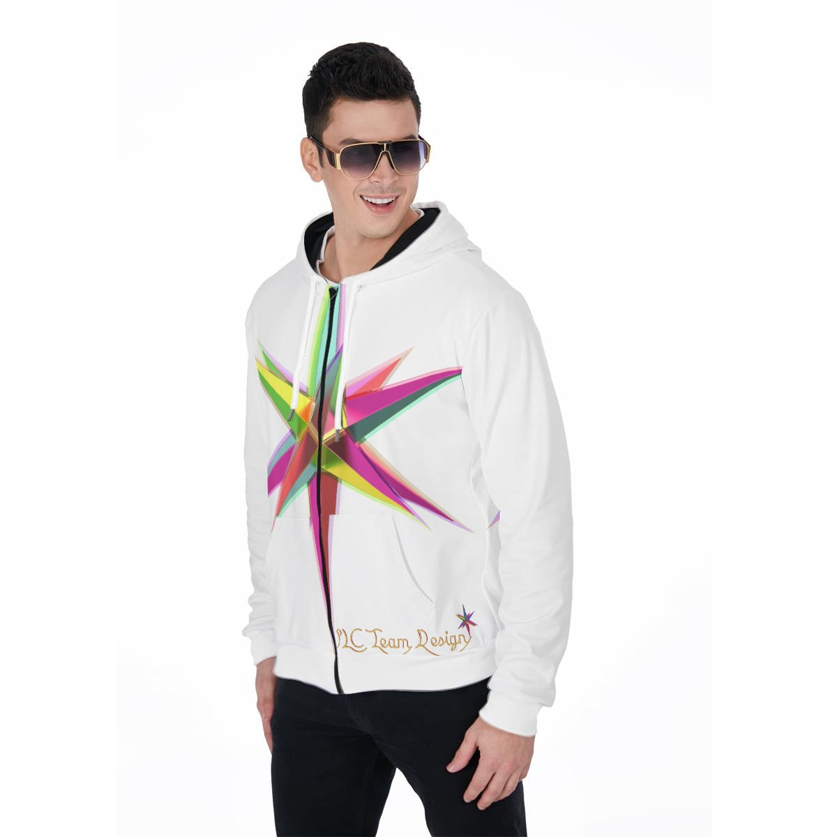 All-Over Print Zip Up Hoodie With Pocket
