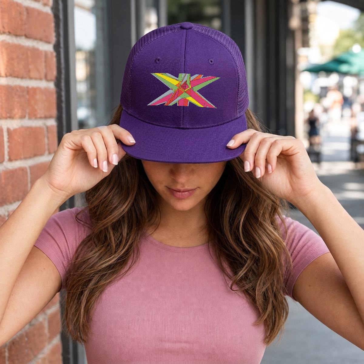 Embroidery Flat-Brim Mesh Cap