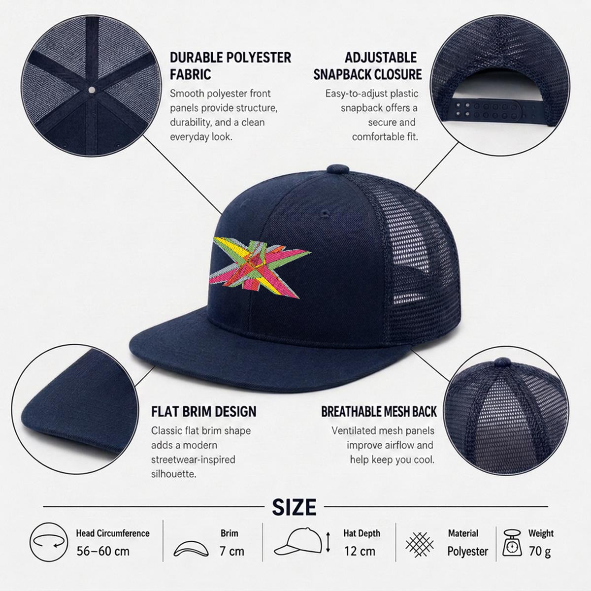Embroidery Flat-Brim Mesh Cap