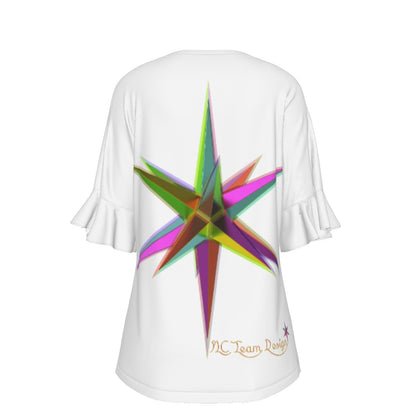 All-Over Print V-neck Women's T-shirt With Bell Sleeve