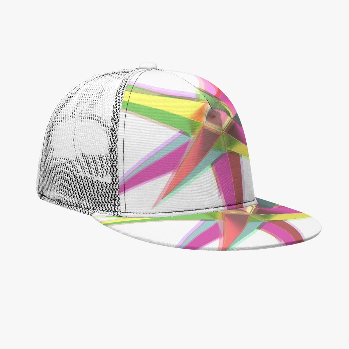 All-Over Print Black Buckle Flat-brimmed Mesh Cap With Box