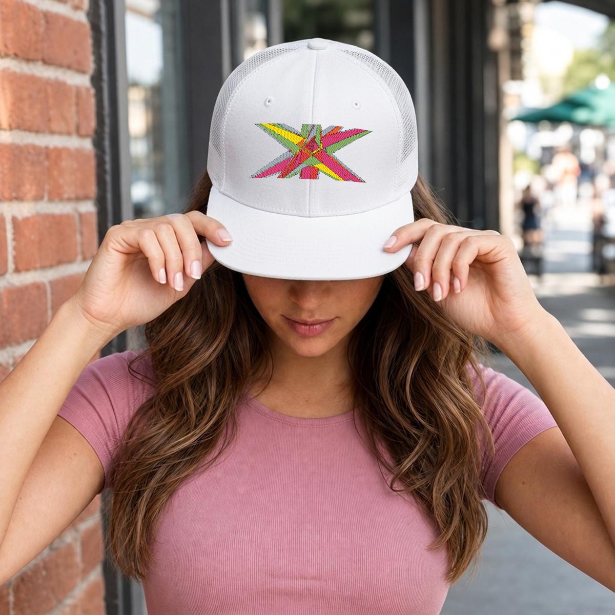 Embroidery Flat-Brim Mesh Cap