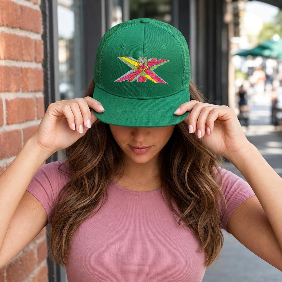 Embroidery Flat-Brim Mesh Cap